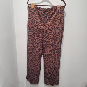 H & M New Thick Satin Look Cheetah Leopard Print Straight Leg Pants   Large